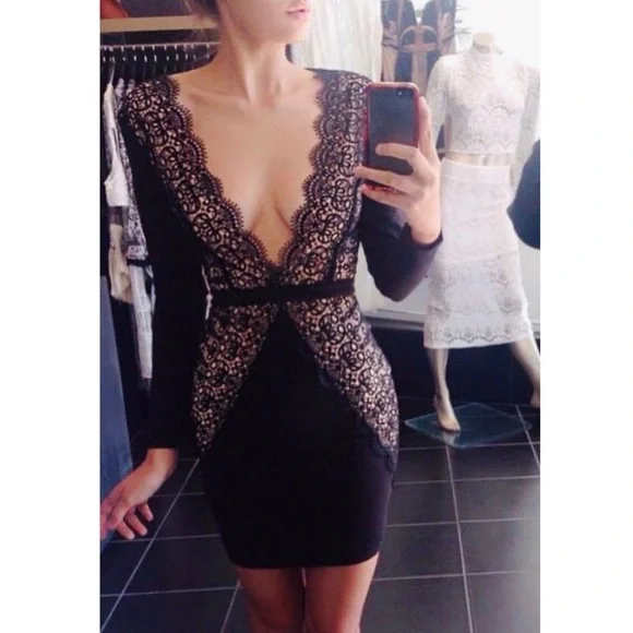 Misha Collection Little Black Dress In Black/Nude - Picture 7 of 16